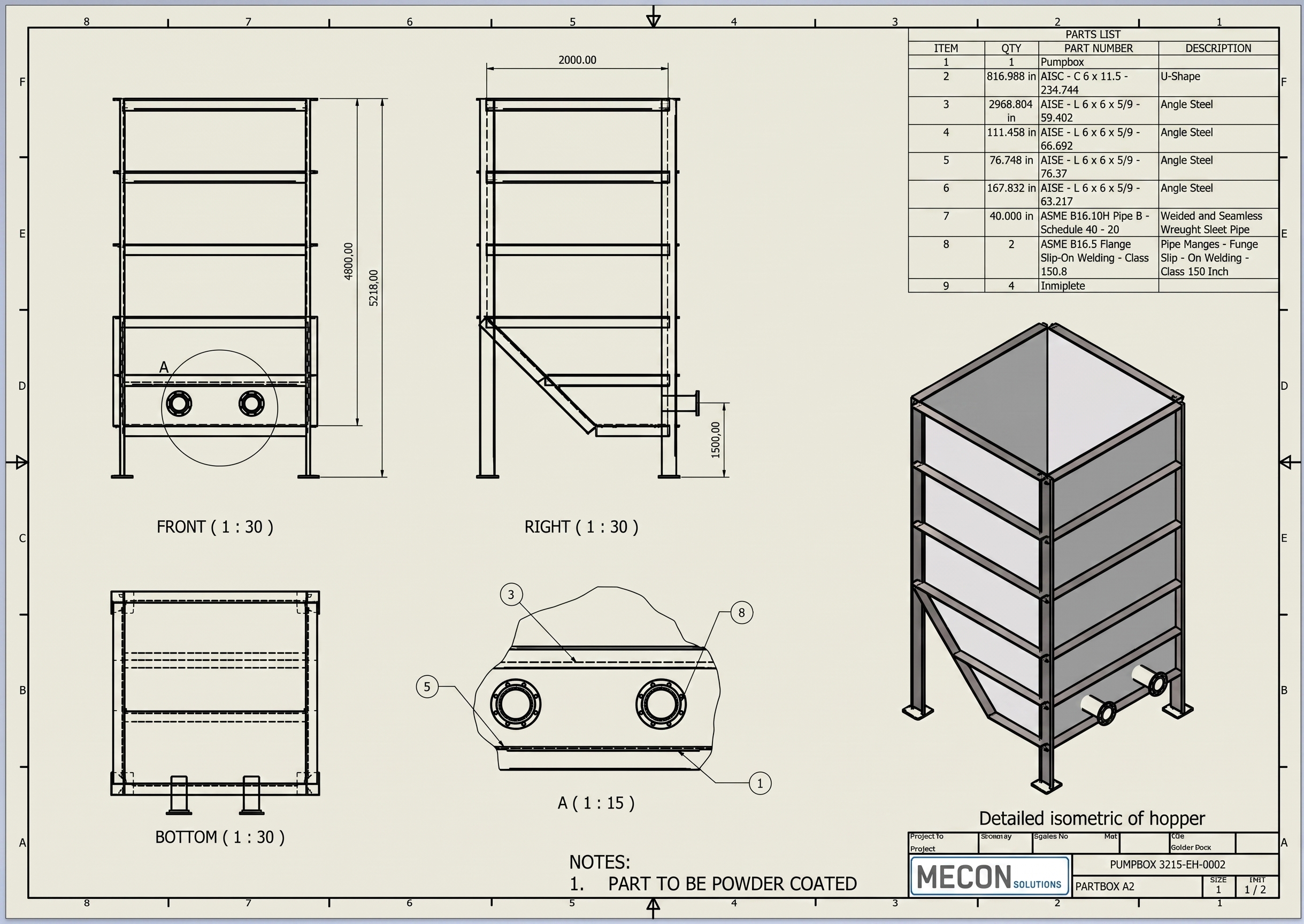 Plano de fabricación de recipiente de paredes planas